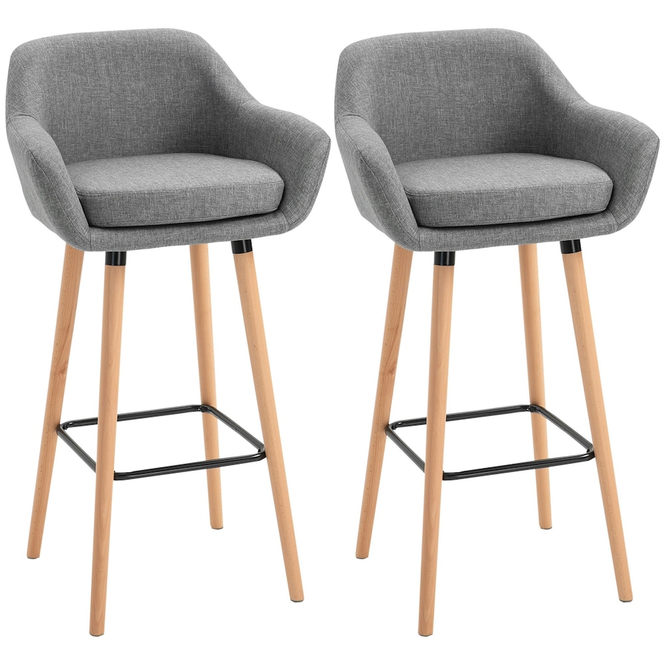 image 1 of HOMCOM Set of 2 Bar Stools Modern Upholstered Seat Bar Chairs - Grey