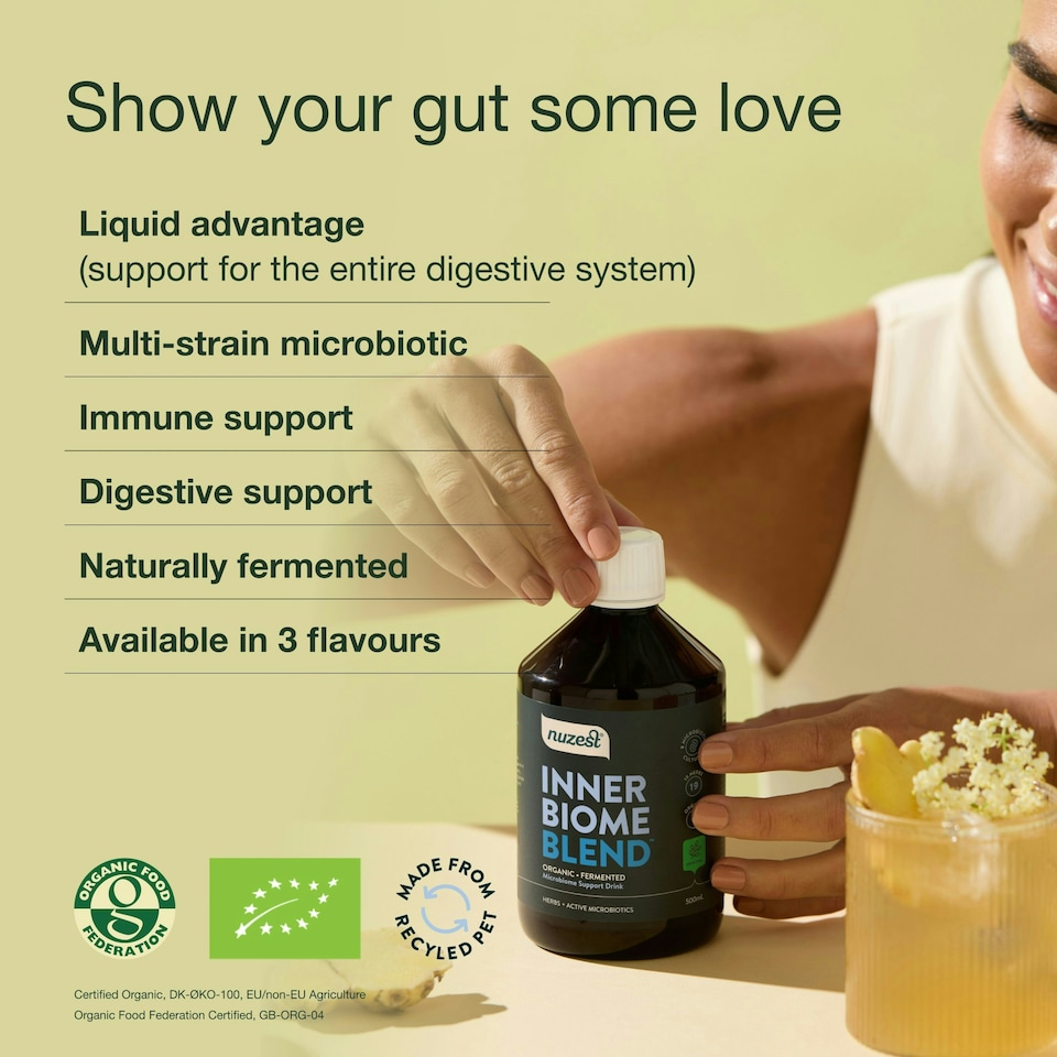 image 1 of Nuzest Inner Biome Blend – Digestive Health & Microbiome Support – 8 Microbiotic Cultures, 19 Fermented Herbs - Gut Health - Vegan - Ginger