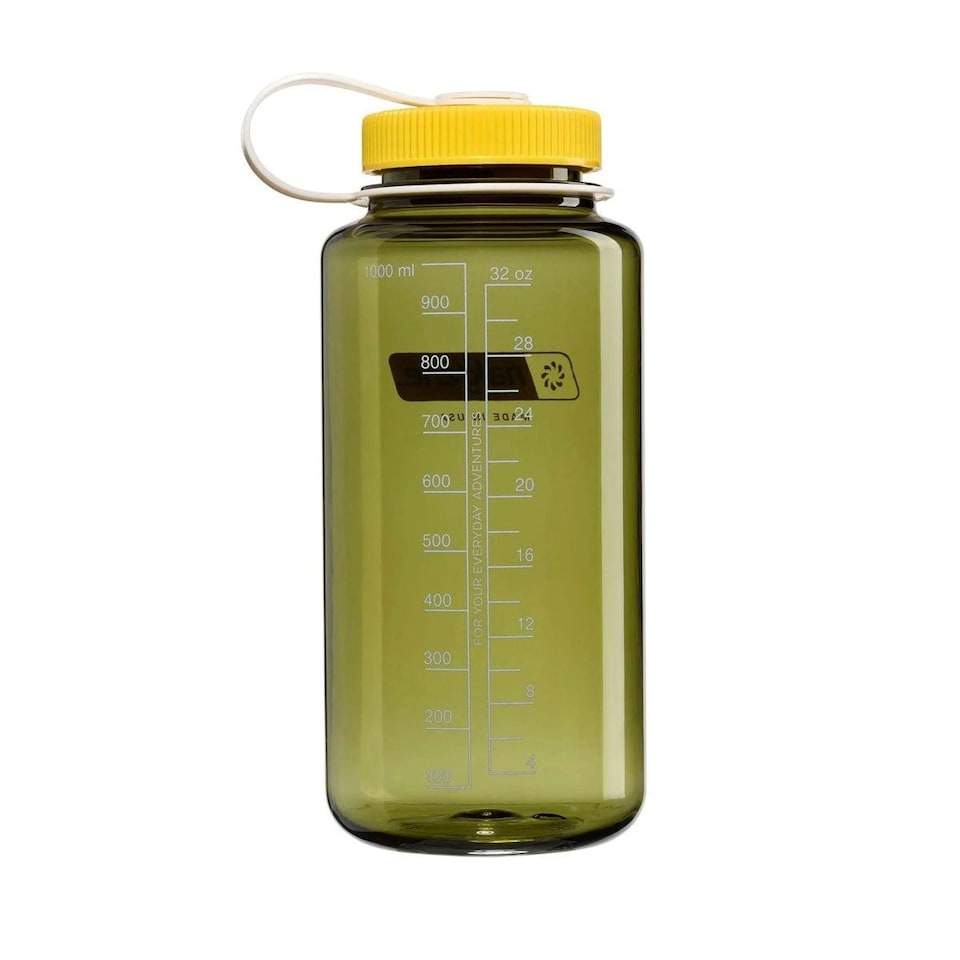 image 1 of Nalgene Wide Mouth 1L Tritan Renew Water Bottle - Oil Green - Freesia Cap