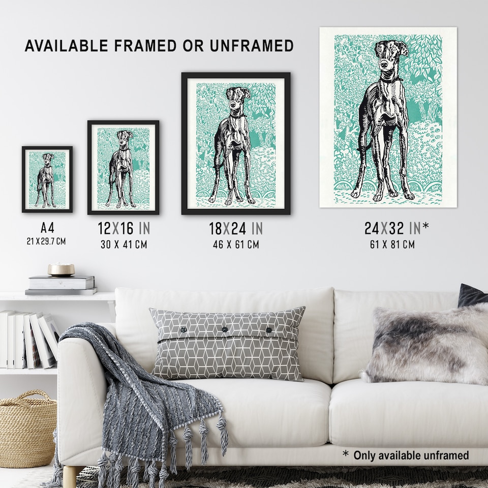 image 1 of Dog Lover Greyhound Pet Portrait Moriz Jung Huge Wall Art Poster Print 24X32"