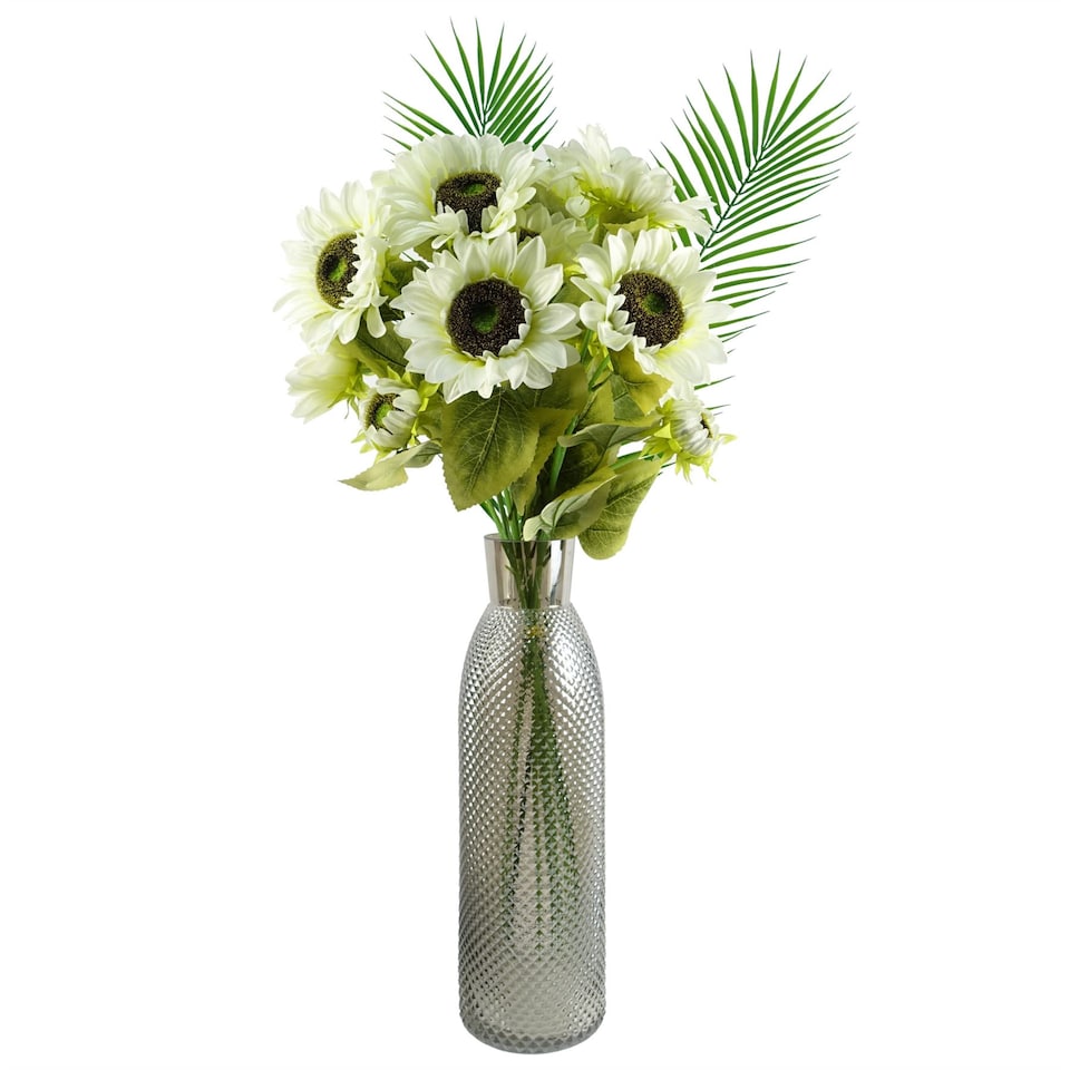 image 1 of Artificial 100cm White Artificial Sunflower Arrangement Glass Vase