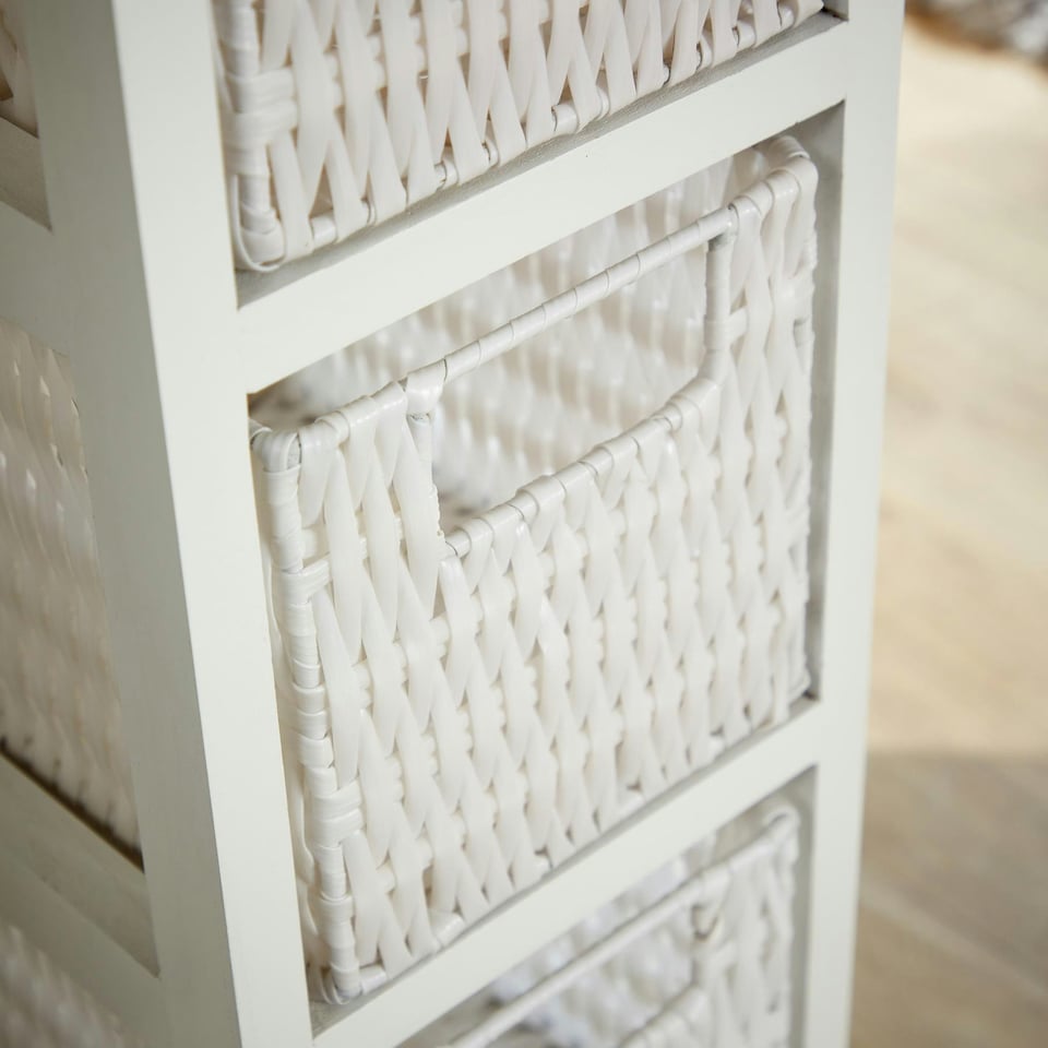 image 1 of White Chest 4 Rattan Storage Drawers Bathroom Home Organiser Fully Assembled White