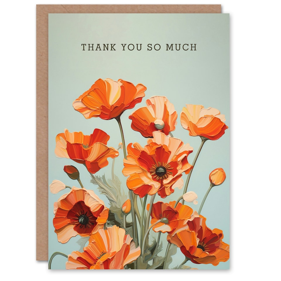 image 1 of Poppies Bouquet Poppy Flowers Thank You Her Card