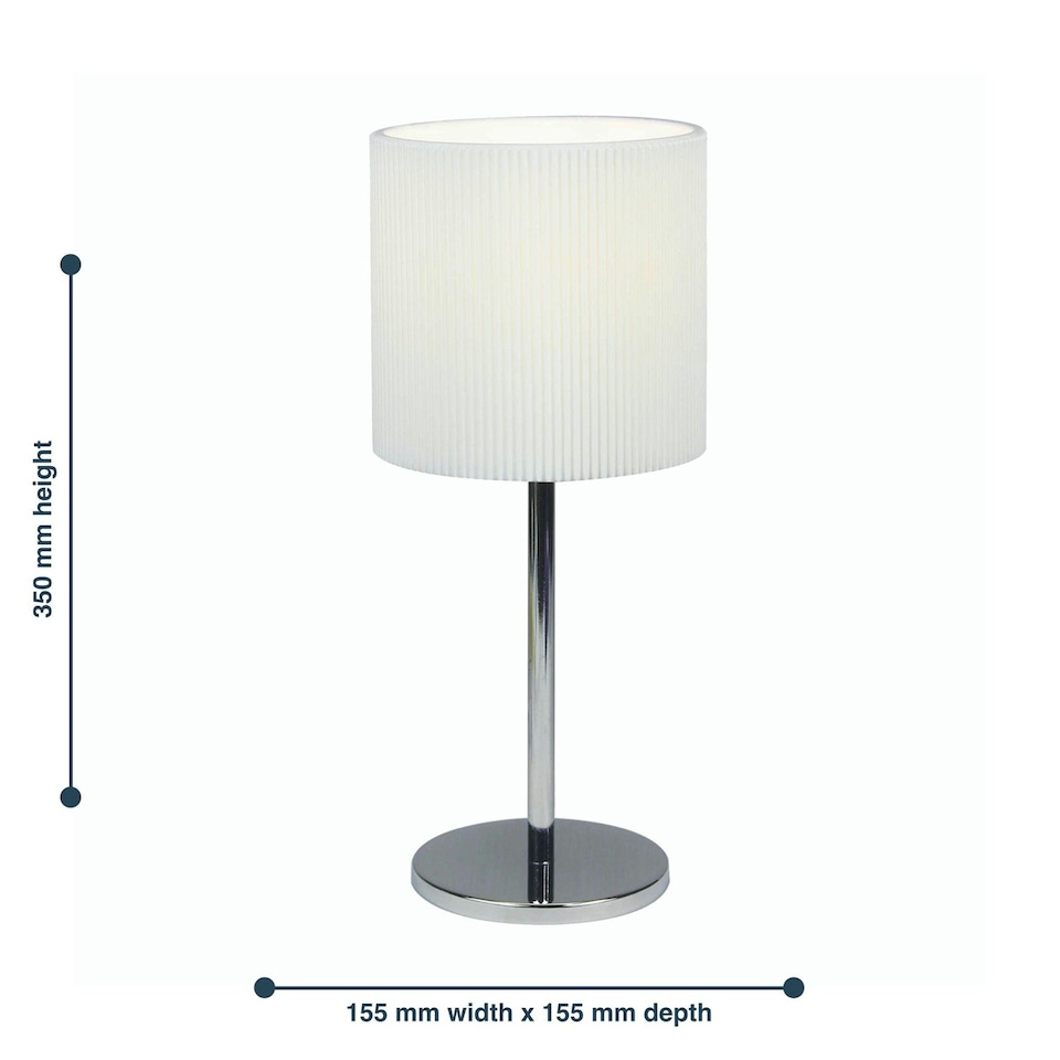 image 1 of First Choice Lighting Chrome Stick Table Lamp with White Micropleat Shade Chrome | White