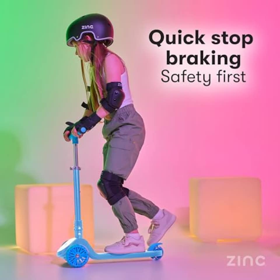image 1 of Zinc 3 Wheel Folding Led Shine Scooter For Kids, Light Up Stem With 20 Light Functions, Folding, Non-Slip Grips, Adjustable Handlebar, Blue
