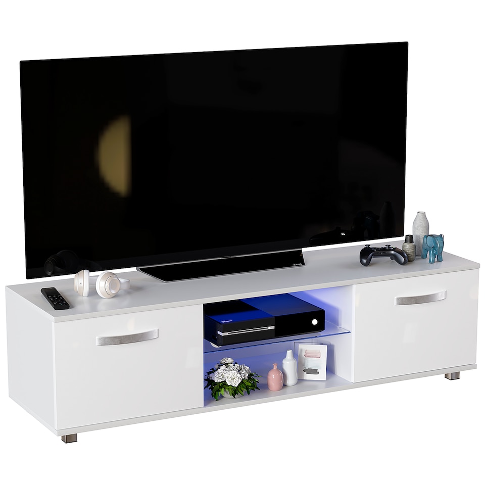 image 1 of Vida Designs Cosmo 2 Door LED TV Unit Entertainment Stand, 140cm, White | White | 1