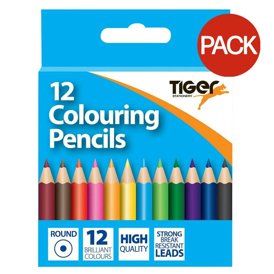 Tiger Stationery Half Length Coloured Pencil (Pack of 12) - Multicoloured - One Size