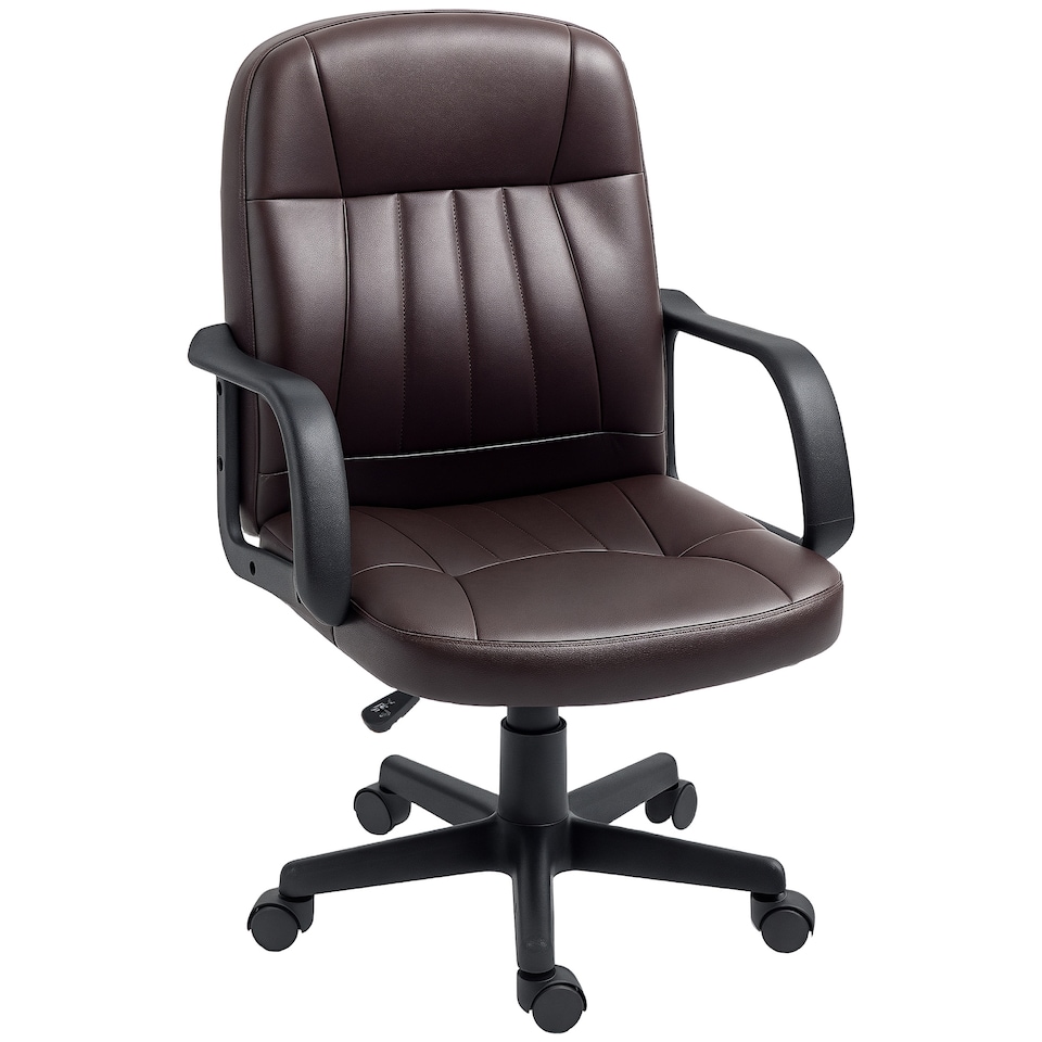image 1 of HOMCOM Desk Chair, PU Leather Computer Office Chair with Adjustable Height, Swivel Wheels for Home Work Study, Dark Brown