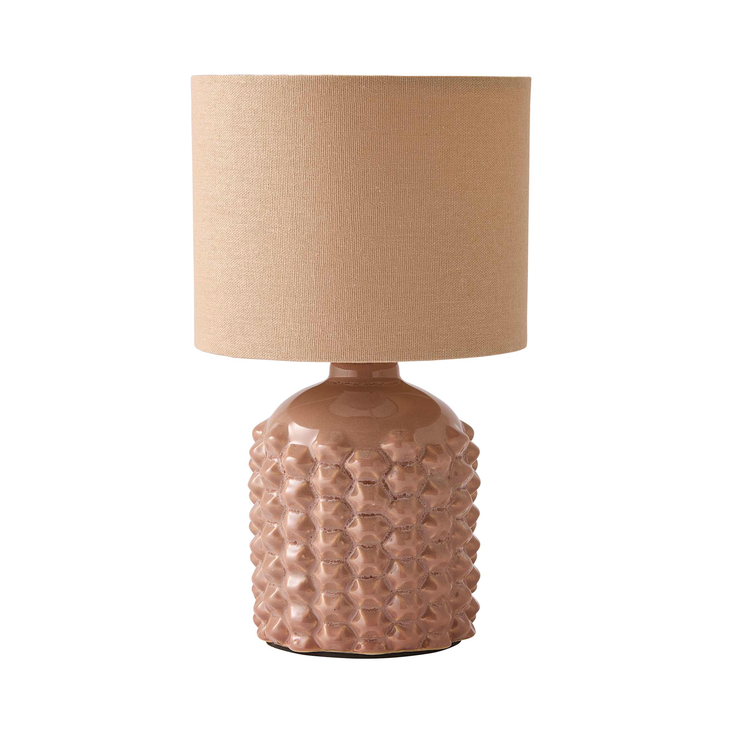 ValueLights Asha Ceramic Pink Geometric Table Lamp with Drum Lamp Shade & LED Bulb in Natural