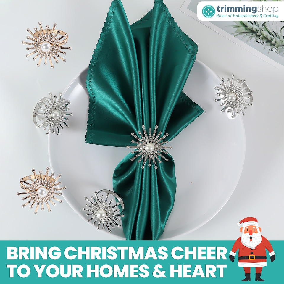 image 1 of 1pc Sunburst Motif Pearl Napkin Rings with Diamante Rhinestones