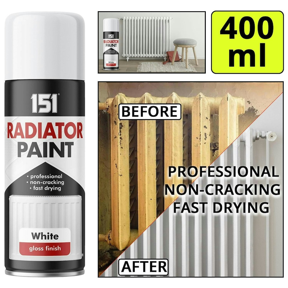 image 1 of 151 White Radiator Spray Paint 400ml Use for Gloss Finish Metal & Rustproof White