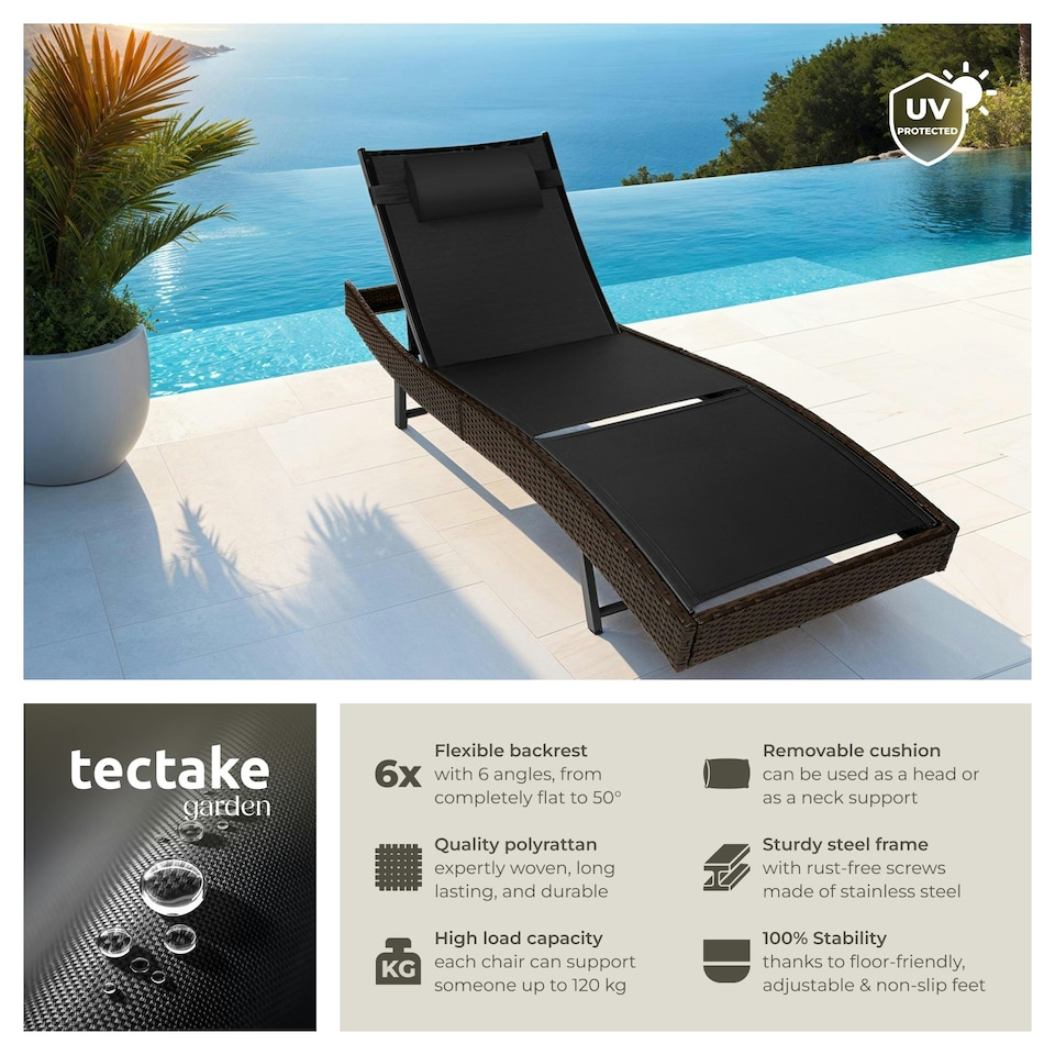 image 1 of Sun Lounger Moana - weather & UV-resistant, 6 position backrest, removable pillow Brown | Mixed Brown