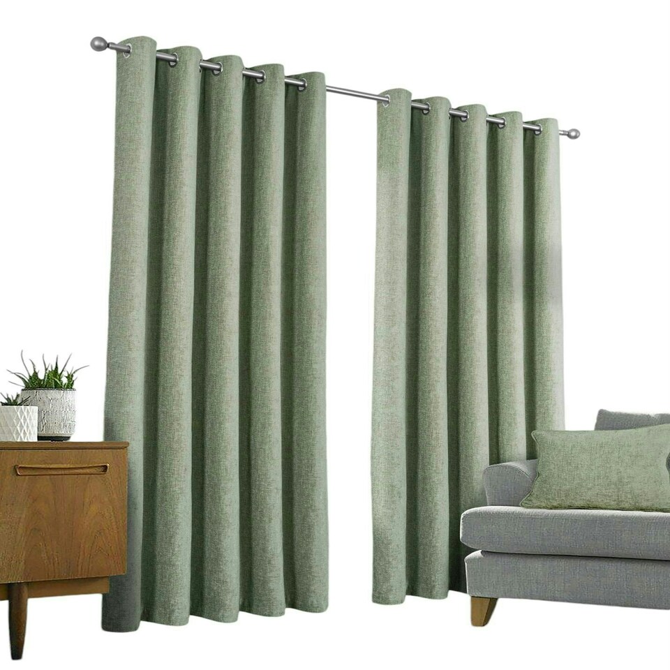 image 1 of Sundour Amberley Eyelet Curtains Green 66x90" Green