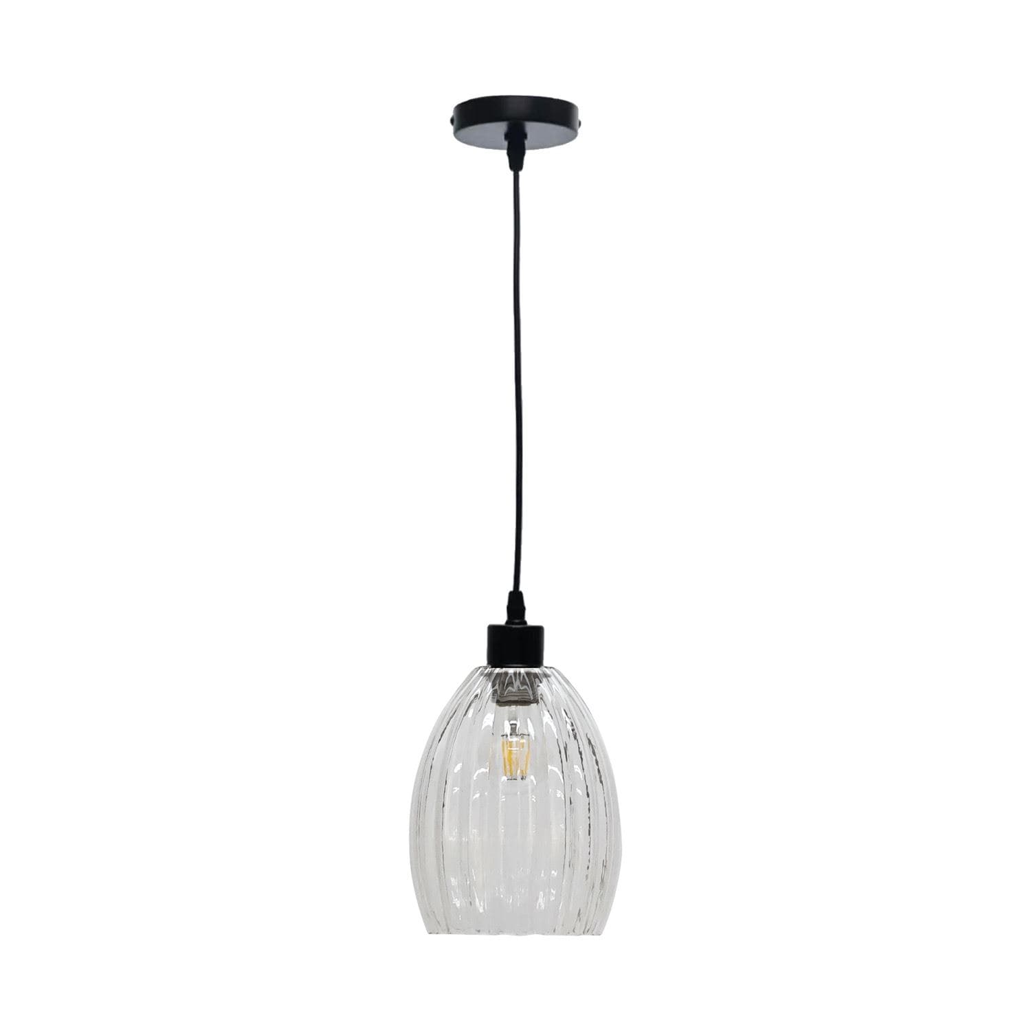 First Choice Lighting Birch - Clear Fluted Glass with Black Pendant Fitting