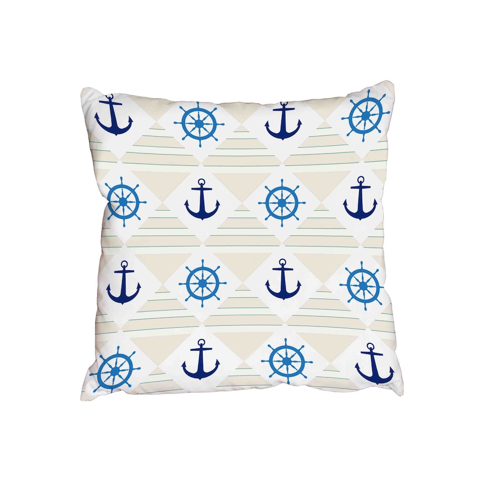 Nautical pattern with anchor and ship wheel (Outdoor Cushion)