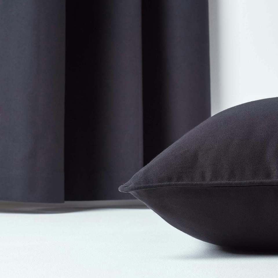 image 1 of Homescapes Cotton Plain Black Rectangular Cushion Cover - 30 x 50 cm | Black | Black | 30 x 50 cm