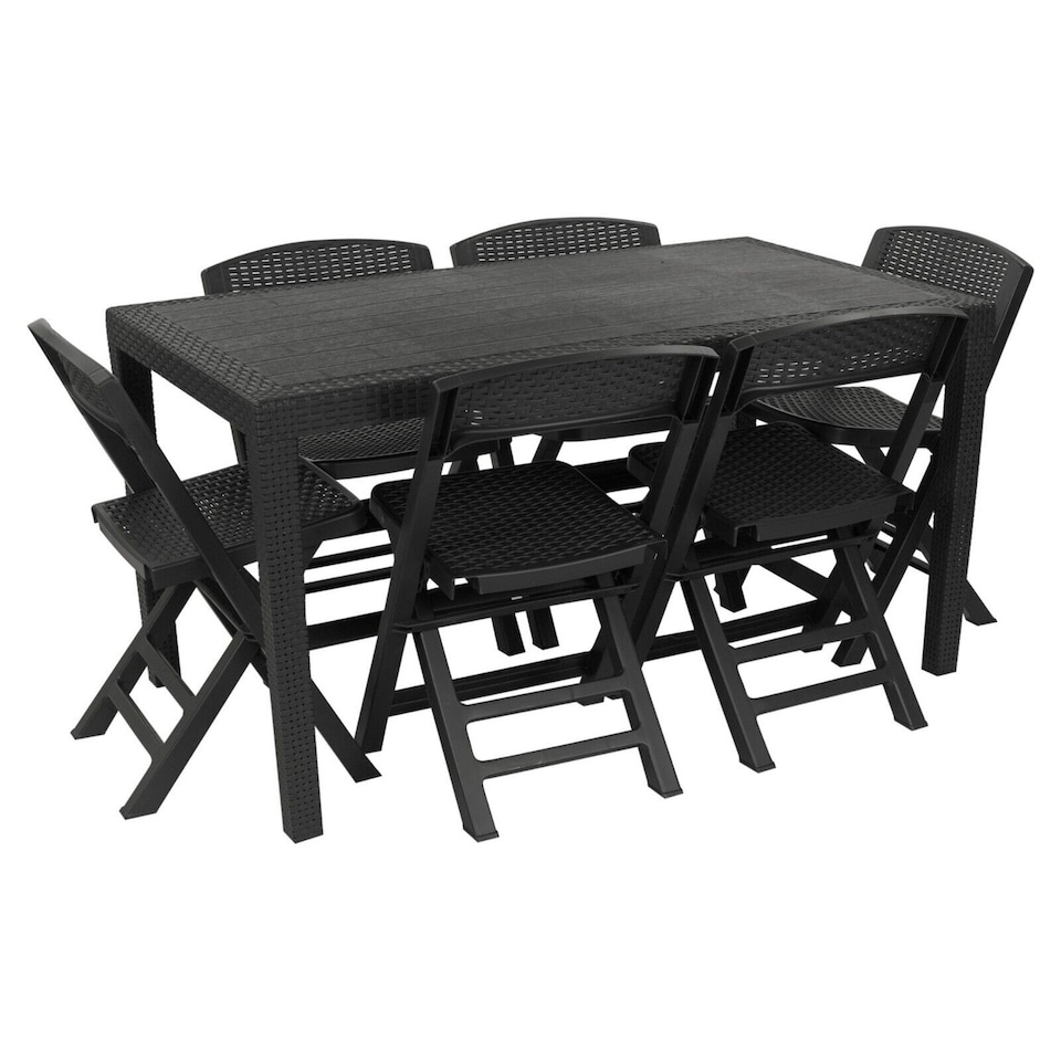 image 1 of Anthracite Plastic Dining Table & Folding Chairs | Black | 7