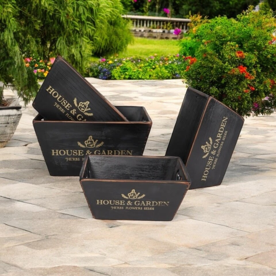 image 1 of "House & Garden" Outdoor Planters (Set of 4) - Wood - Black Black