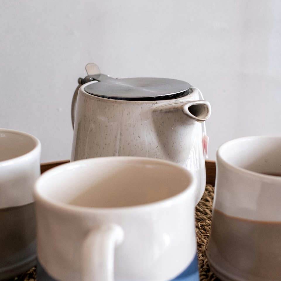 image 1 of Scandi Home 1L Bergen Cream Artisan Glaze Infuser Teapot