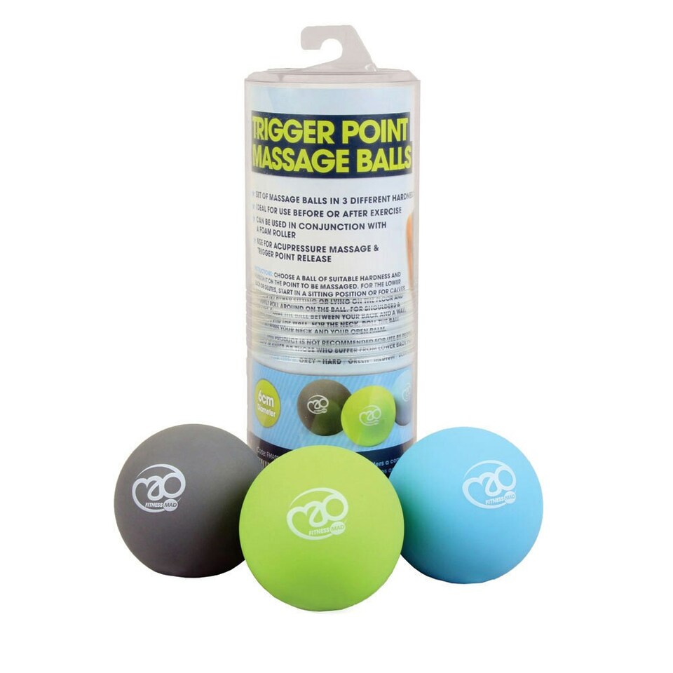 image 1 of Fitness Mad Trigger Point Massage Balls (Pack of 3) - Grey/Green/Blue - One Size
