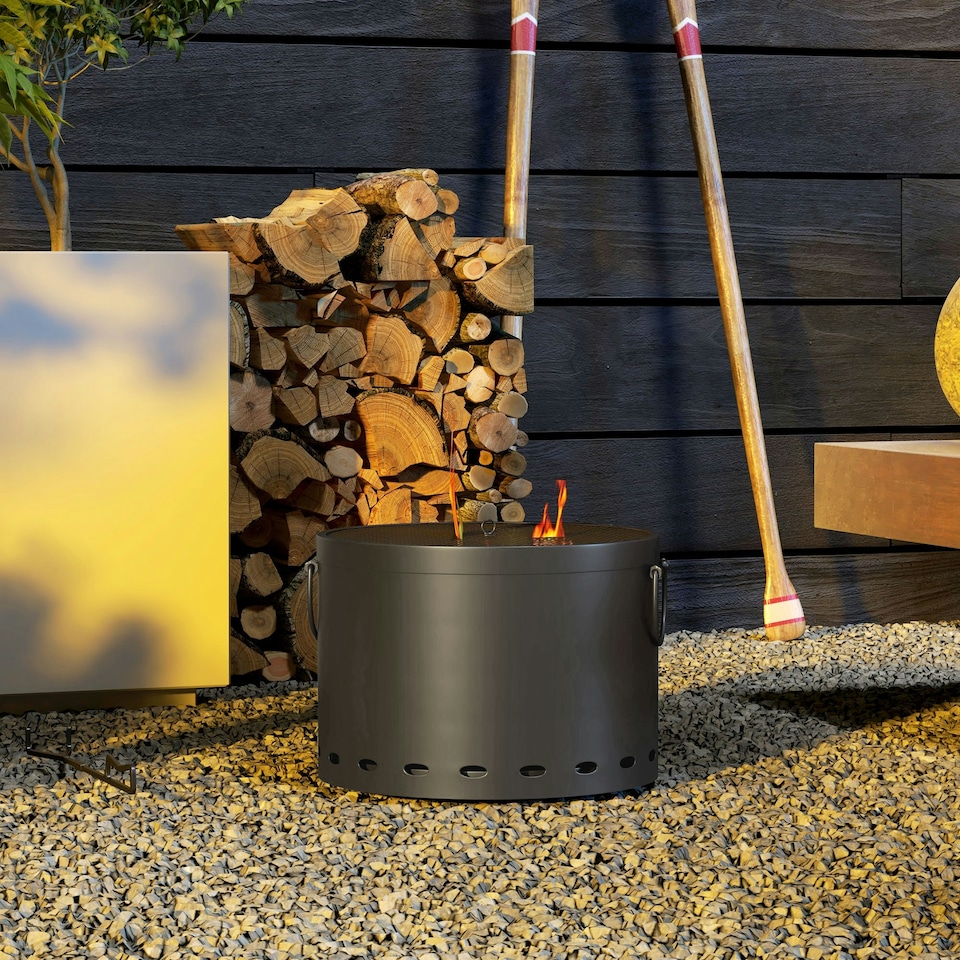 image 1 of Outsunny 38cm Smokeless Wood Burning Firepit Metal Fire Pit, Dark Grey