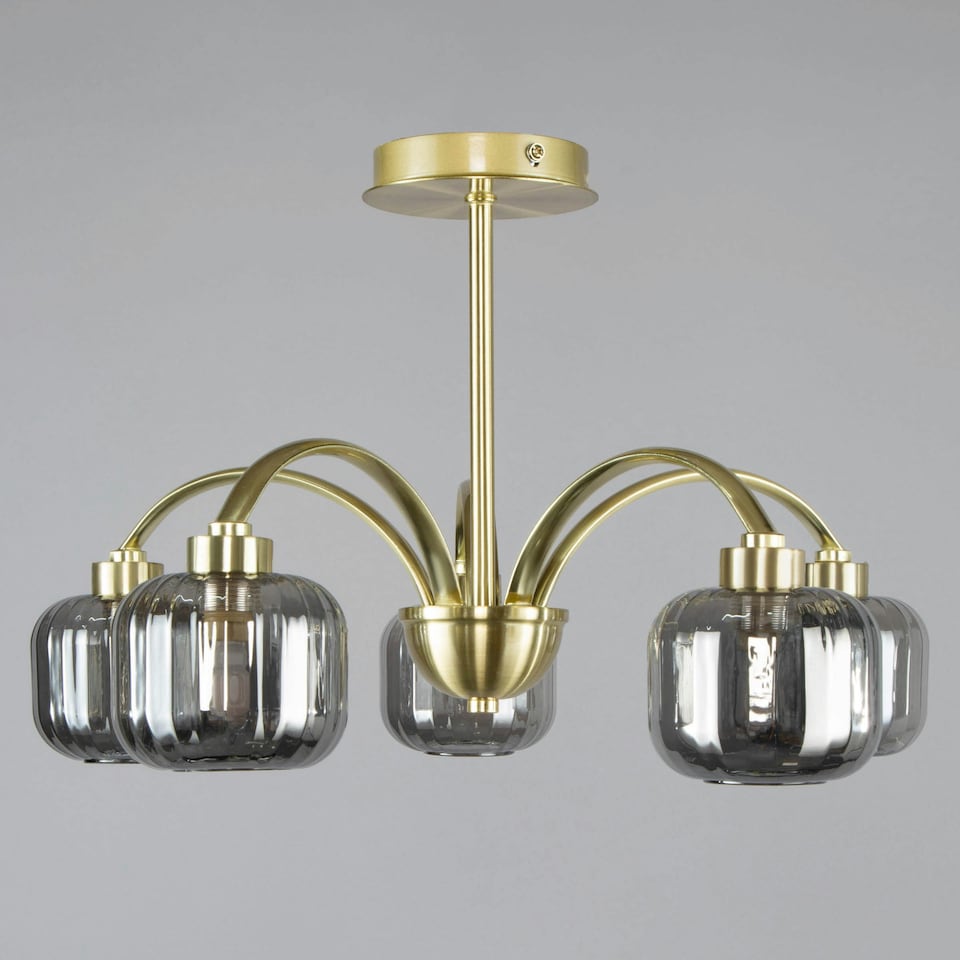 image 1 of BHS Lyna 5 Light Flush Ceiling Light, Brass