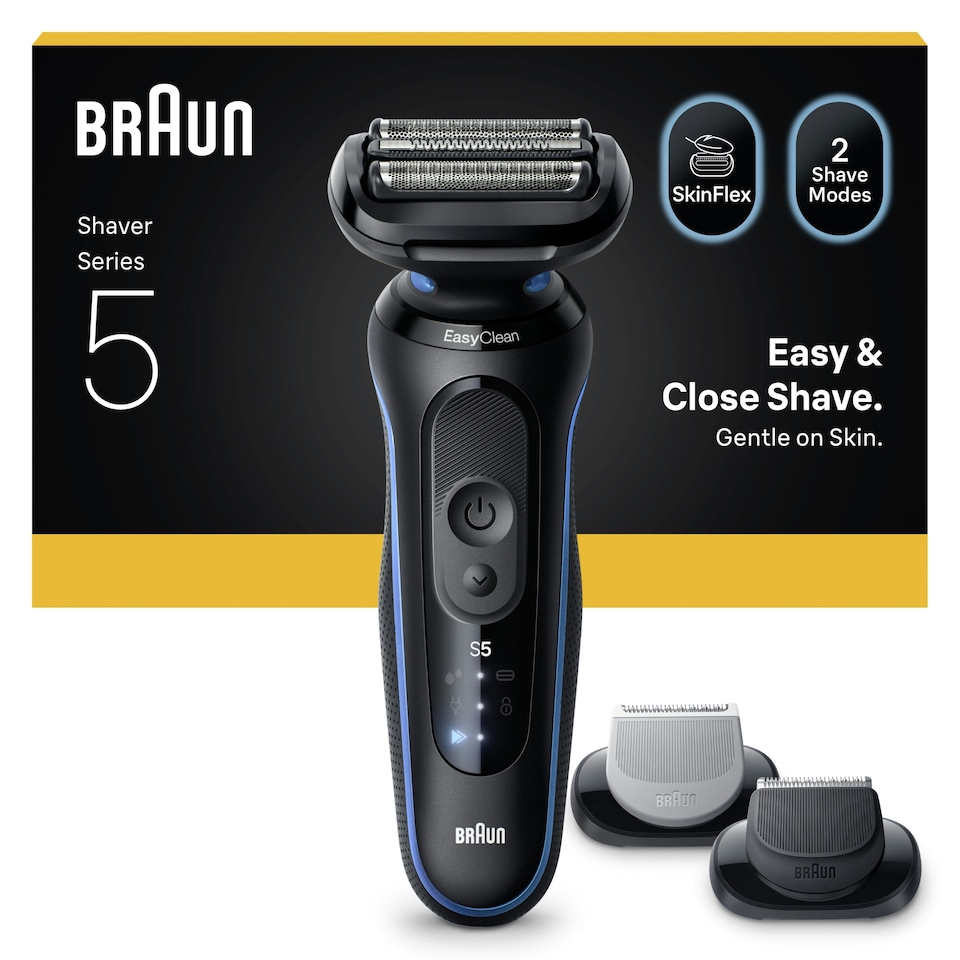 image 1 of Braun Series 5 Electric Shaver, Up to 50 min, +2 Attachments, 52-B1650S, Blue
