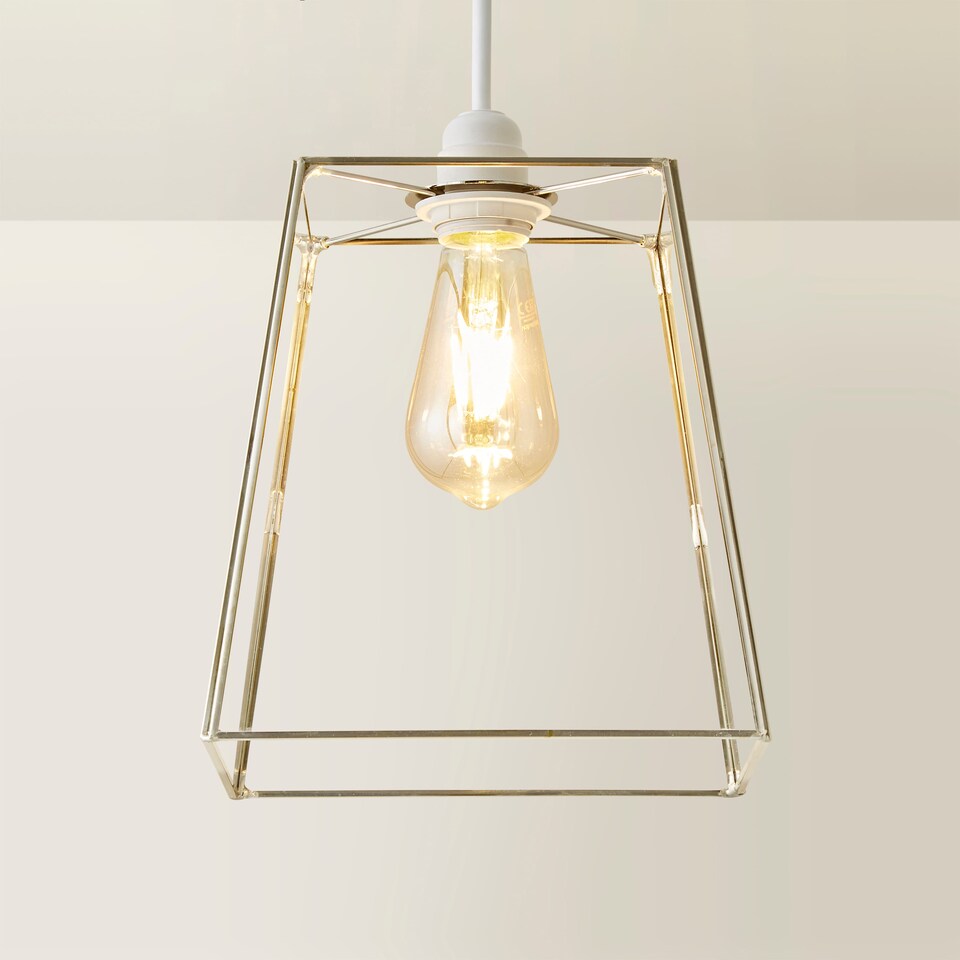 image 1 of ValueLights Susie Pair of Glass Pendant Lantern Chrome Lamp Shades & Bulbs | Chrome