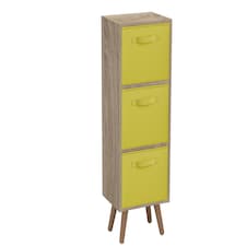 Antique Oak 3-Tier 3-Drawer Cube Shelving Unit with Scandinavian Legs | Yellow | Yellow & Beech | 1