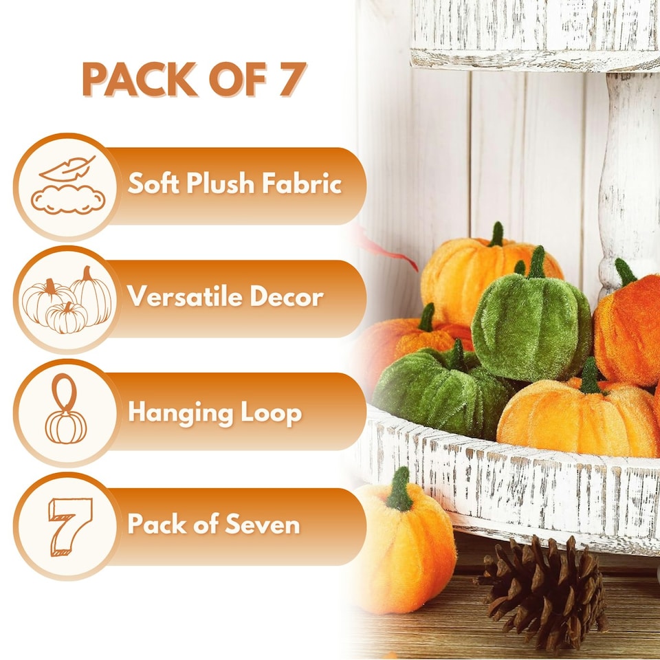 image 1 of Marco Paul Pack of 7 Plush Pumpkin Autumn Decor
