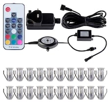 Set of 20 - 15mm IP67 Colour Changing LED Decking Kit with Photocell | Chrome | Clear | 20