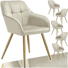 Chair Marilyn - quilted velvet look, continuous backrest, golden steel legs - Set of 6 Cream | Cream/Gold