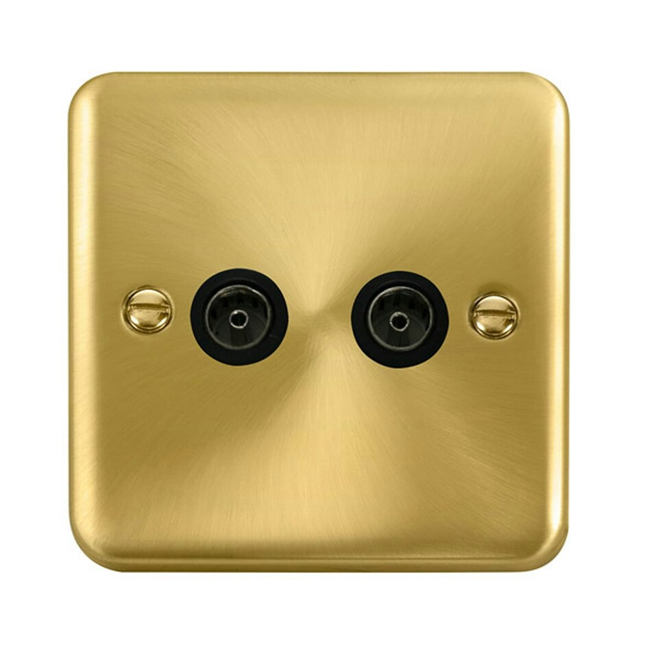 SE HOME Curved Satin Brass 2 Gang Twin Coaxial TV Socket Black | Satin Brass