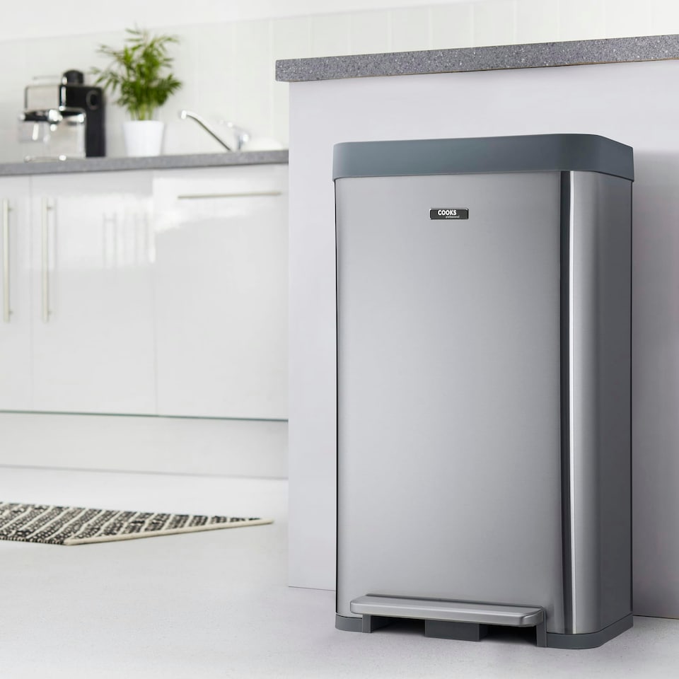 image 1 of Cooks Professional XL Pedal Bin 70L | Single Pedal | Removable Divider for 1 x 70L or 2 x 35L Compartments | Silver