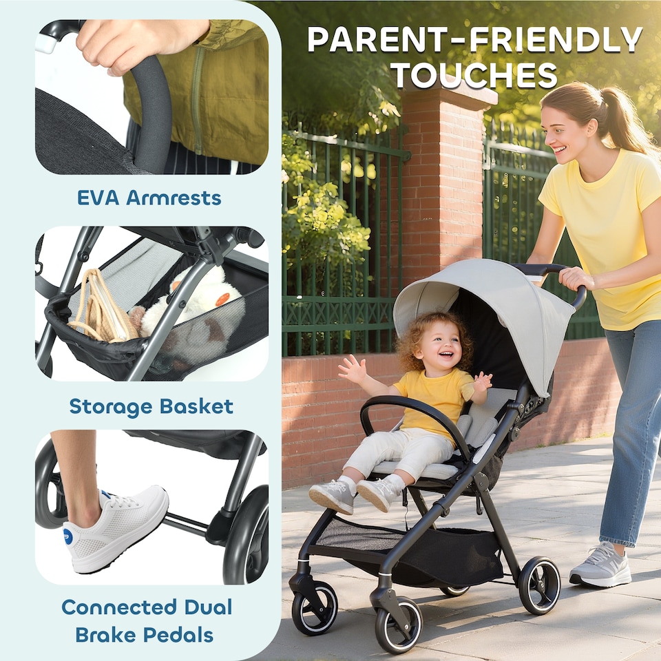 image 1 of AIYAPLAY Travel Stroller with Easy Folding, Lightweight Pushchair Light Grey
