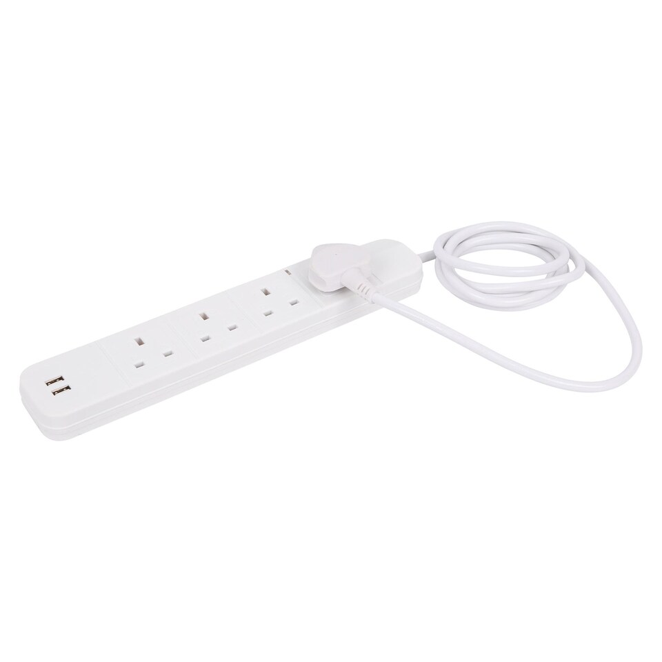 Kingavon 4-Way Extension Lead with 2m Cable & 2 USB Ports