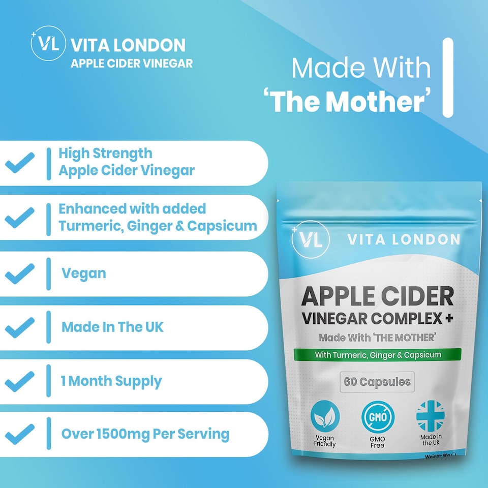 image 1 of Apple Cider Vinegar Complex Capsules - With 'The Mother' + Turmeric, Ginger & Capsicum - 1500mg - 60 Capsules