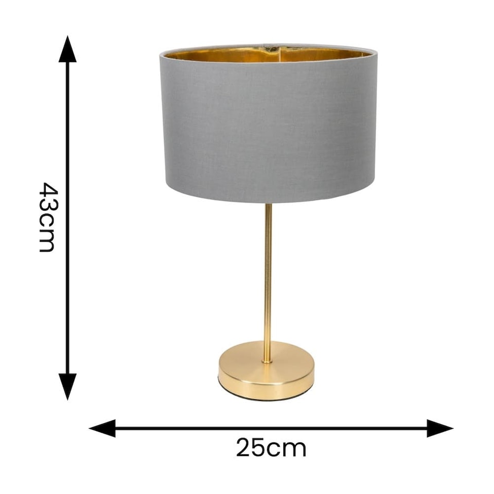 image 1 of ValueLights Charlie Gold Table Lamp Grey Gold Inner Shade & Bulb | Grey