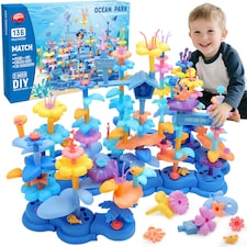 2 in 1 Ocean World and Flower Garden Building Toys 136 PCS STEM Construction Set for Kids