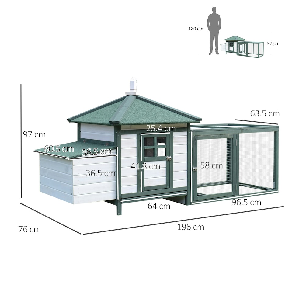 image 1 of PawHut Chicken Coop Hen Poultry House w/ Nesting Box Outdoor Run Patio Wooden