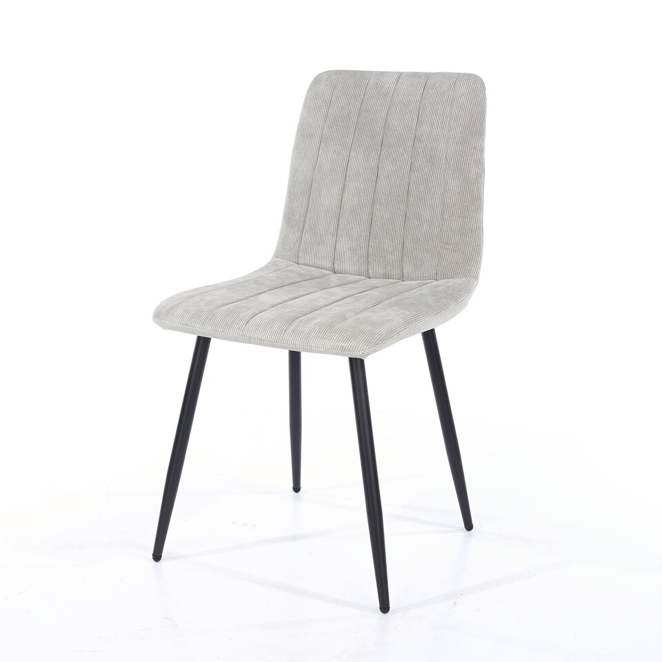 image 1 of Pair of Aspen Cord Fabric Straight Stitch Compact Dining Chairs with Black Tapered Metal Legs | Grey | Light Grey | 1