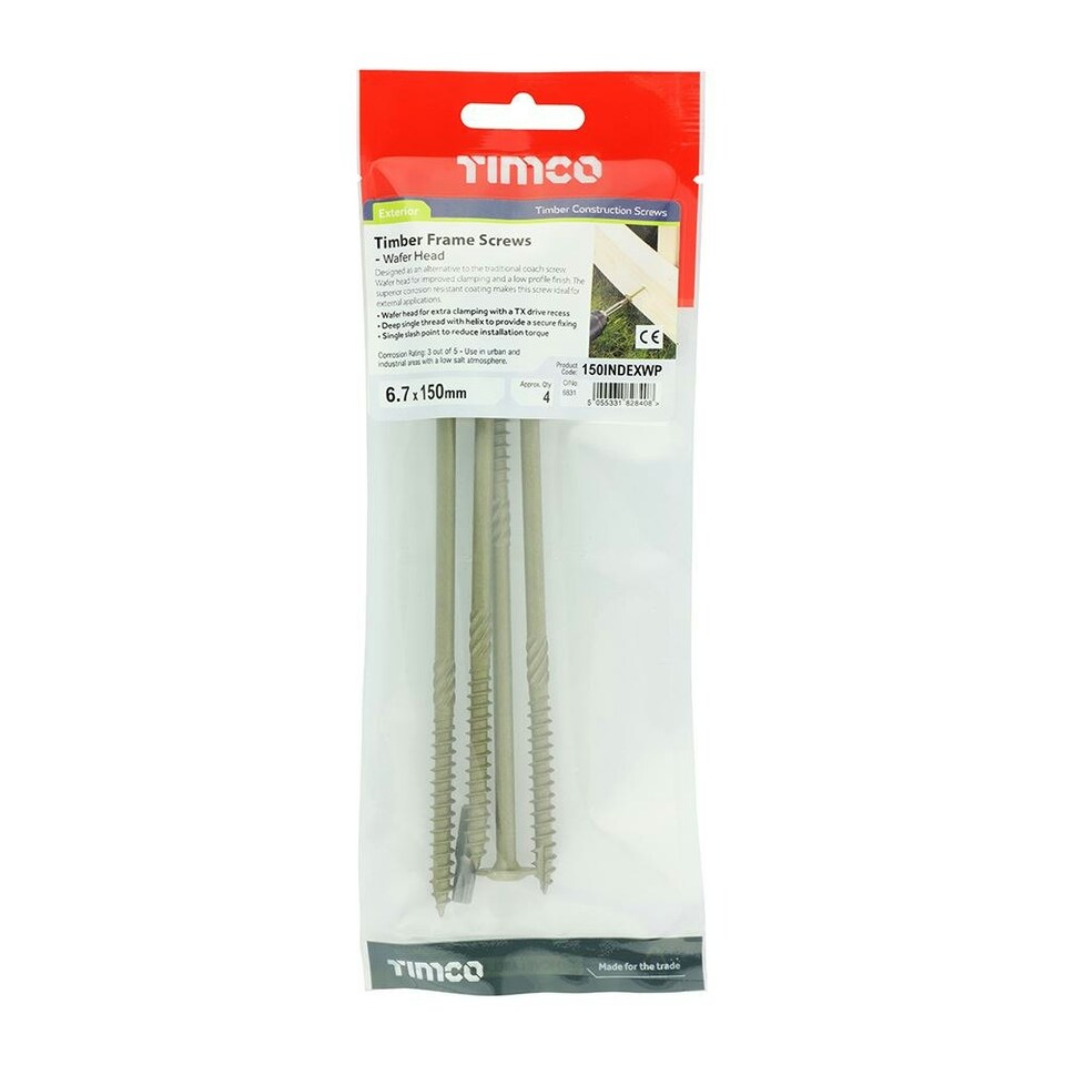 image 1 of Timco - Timber Screws - TX - Wafer - Exterior - Green (Size 6.7 x 150 - 4 Pieces)