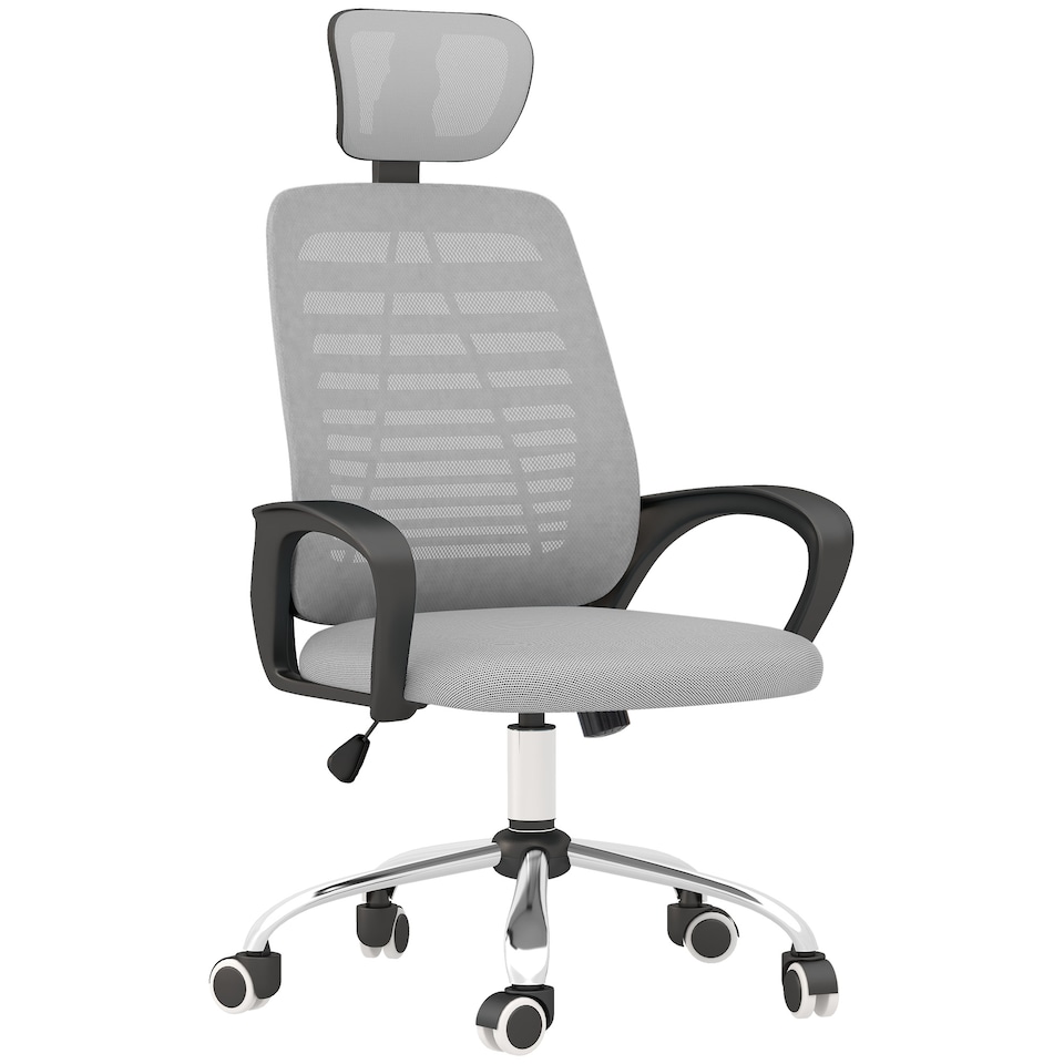 image 1 of Vinsetto Mesh Office Chair, Ergonomic Computer Desk Chair with Adjustable Headrest, Lumbar Back Support, Armrest, Adjustable Height, Swivel Wheels, Grey