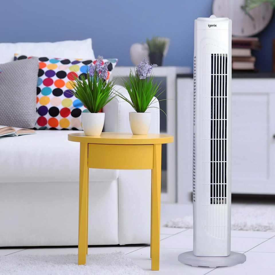 image 1 of Igenix DF0029 Tower Fan, Oscillating, 29 Inch, 3 Speed Settings with Auto Shut Off, White