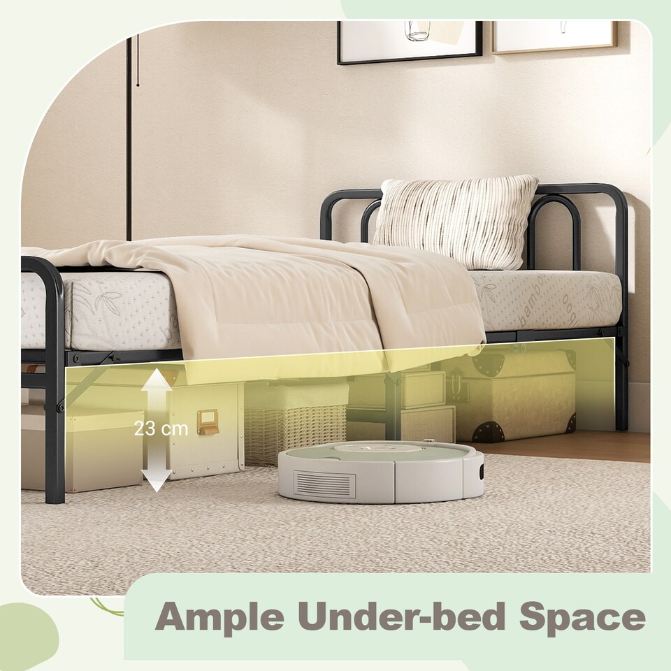 image 1 of COSTWAY Foldable Bed Frame Portable Folding Bed with Headboard   Footboard Black