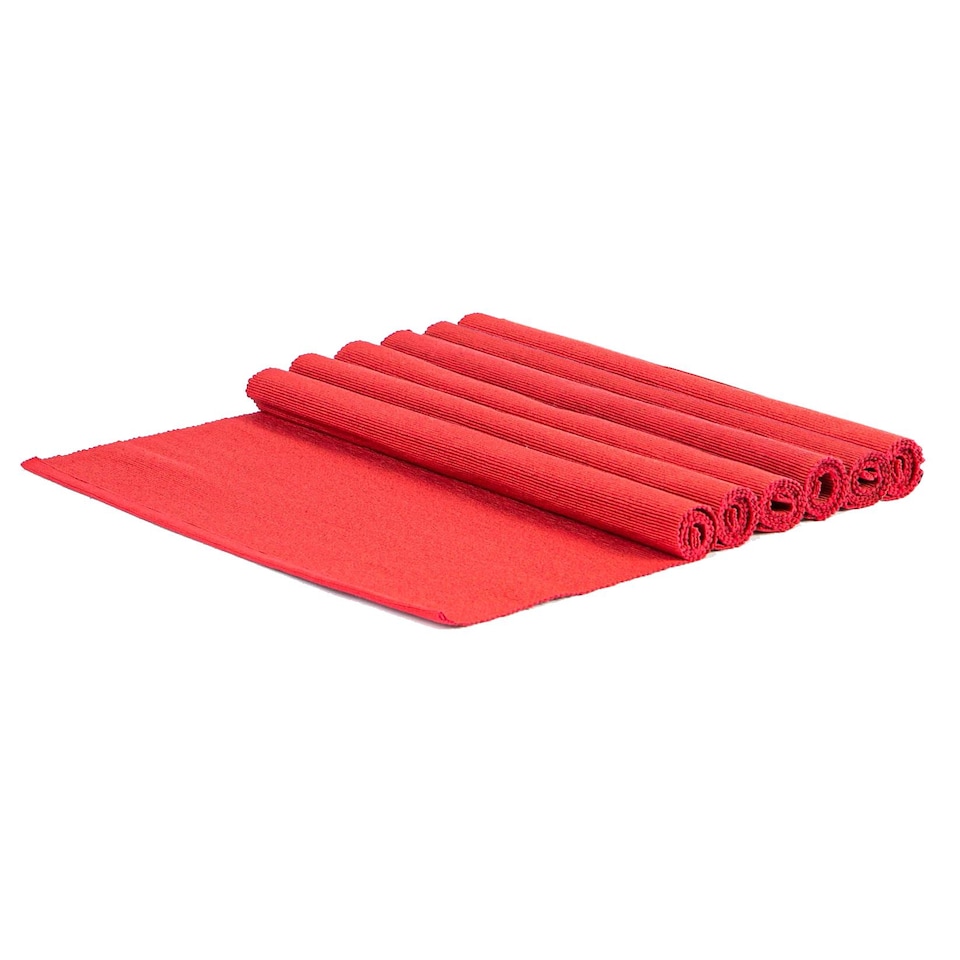 image 1 of Nicola Spring Cotton Fabric Placemats - Red - Pack of 6 | Red | Red