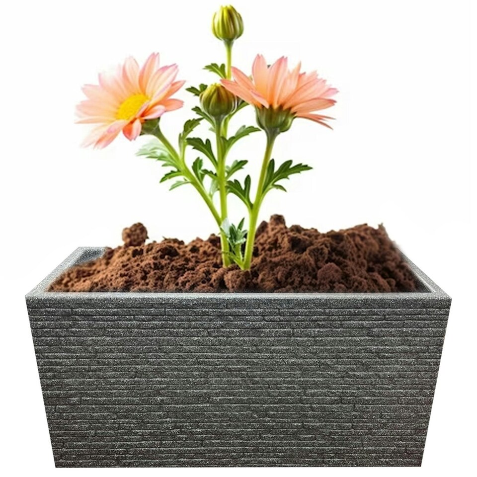 image 1 of 2 x Brick Slate Effect Trough Patio Planters Pewter Grey Large Garden Flower Pots Grey