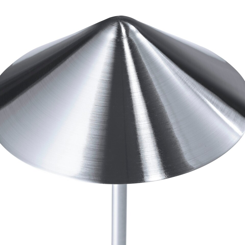 image 1 of Tall Sleek Satin Nickel Rechargeable Touch Dimmable Table Lamp with Metal Shade Silver