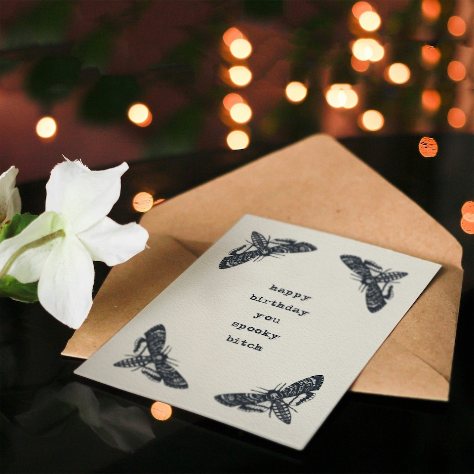 image 1 of Deaths Heads Hawkmoth Moth Vintage Style Drawing Birthday Card