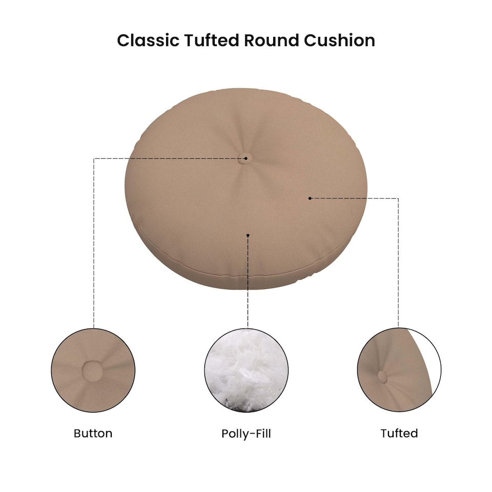 image 1 of Covers&All Button Tufted Round Seat Cushion, Thick Outdoor Indoor Pillows for Patio Benches or Chairs Cushions, Beige